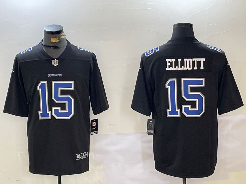 Men Dallas Cowboys 15 Elliott Black 2024 Nike Vapor Limited NFL Jersey